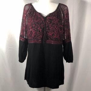Black and Maroon 3/4 Length Embroidered Tunic